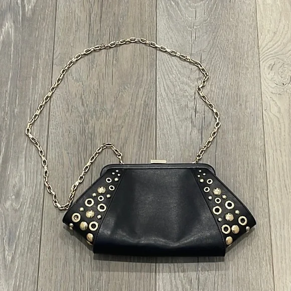Excellent Condition WHBM Clutch/Shoulder Black Grommet Studded Bag - Picture 2 of 10